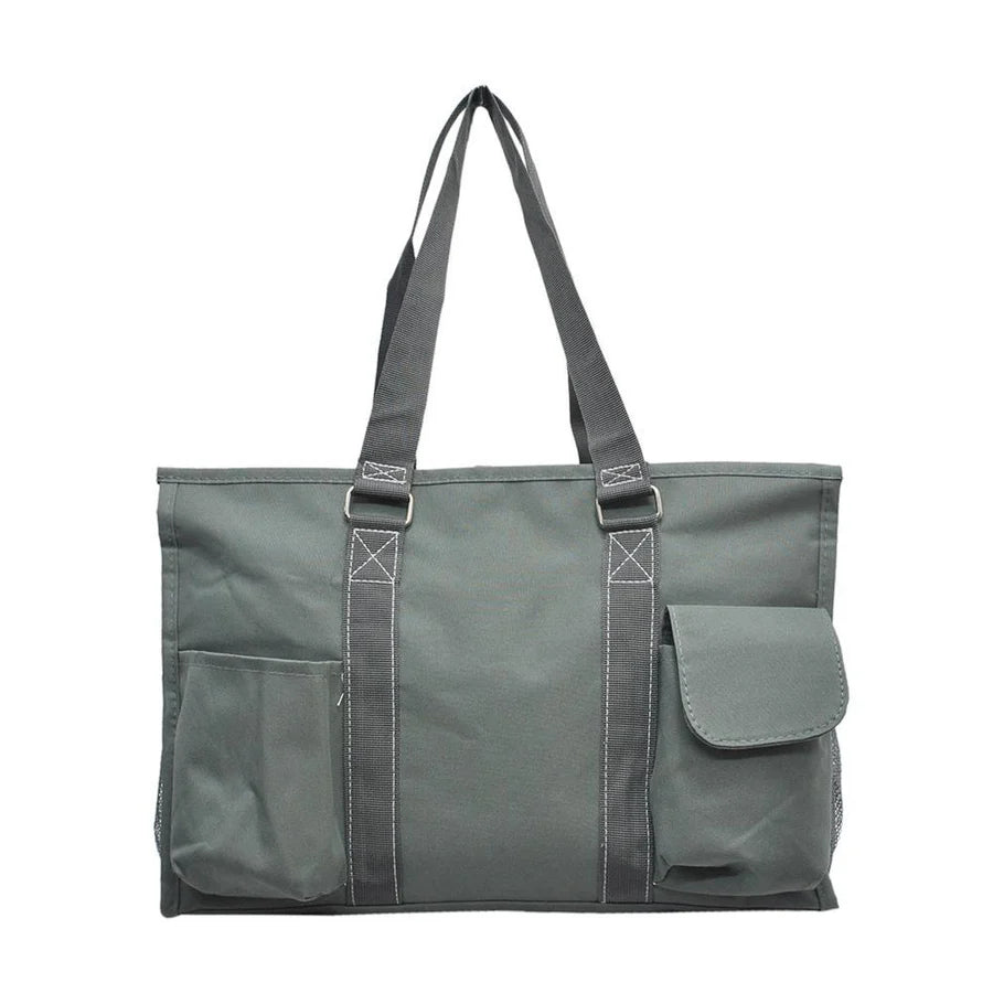 Solid Gray Large Organizer Tote Bag