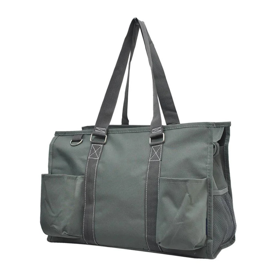 Solid Gray Large Organizer Tote Bag